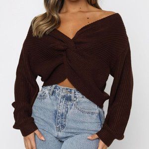 chocolate/dark brown twist front knit sweater
